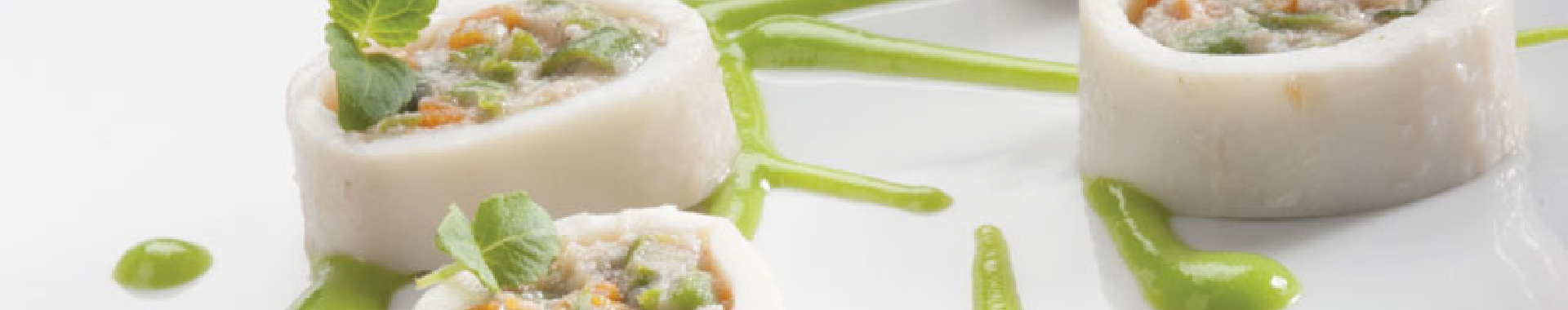 Totano farcito alle verdure e Grana Padano, crema di piselli alla menta-m