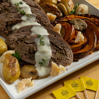 Polpettone arrotolato con i funghi e Grana Padano p